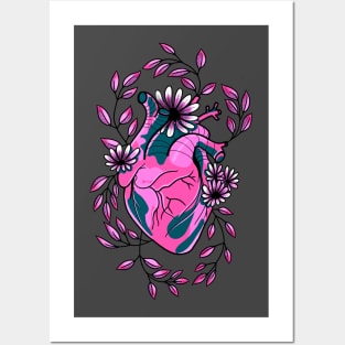 enchanted pink heart, witchy flowers and leaves cute gift Posters and Art